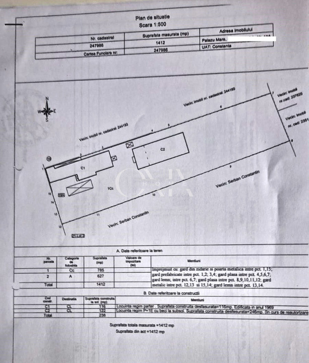 Proprietate Exclusivă de Vânzare în Palazu Mare – 1.412 mp teren